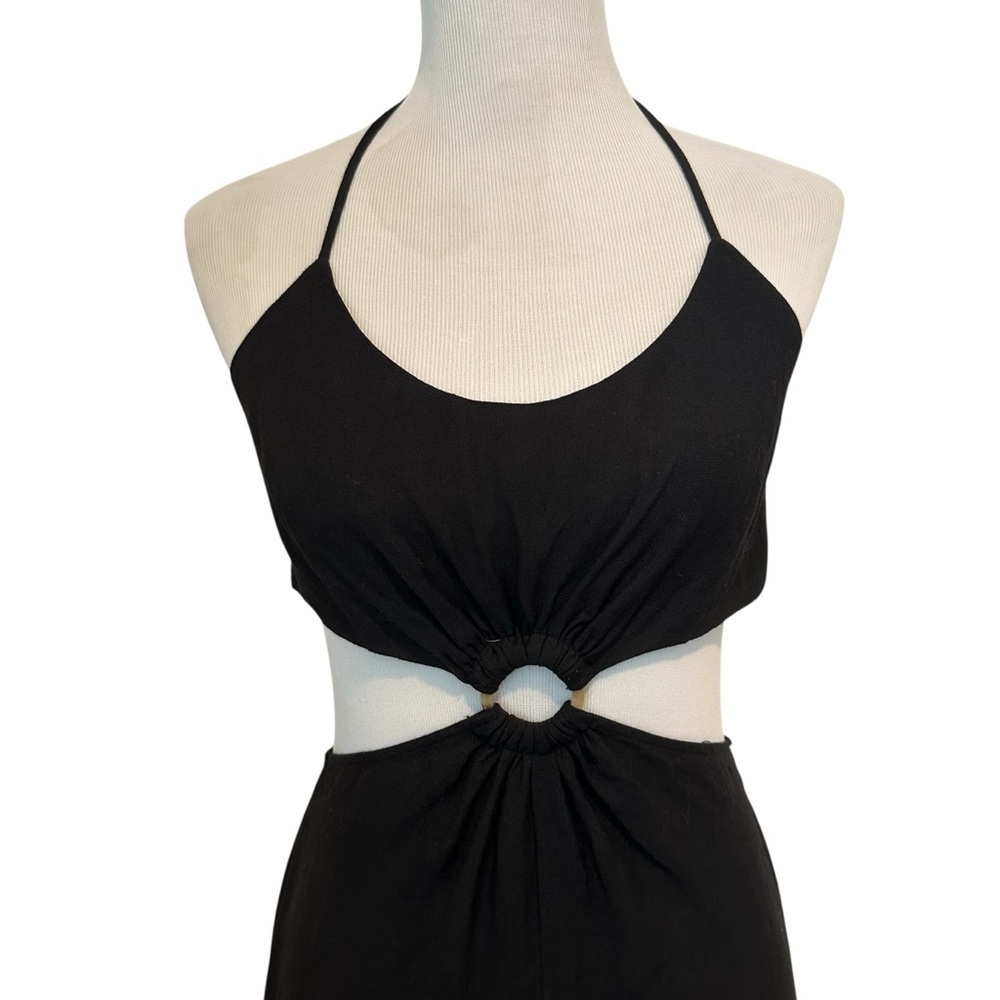 Elegant Black Fifth & Mode O Ring Black Linen Halter Jumpsuit - Picture 5 of 15